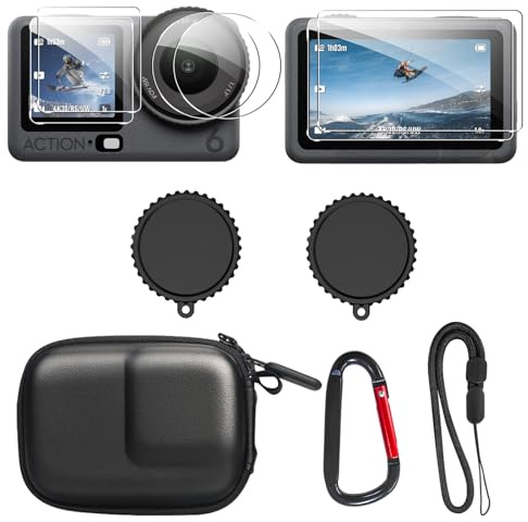 SYMIK Kleine Tasche für DJI Osmo Action 6, Silikon Objektivdeckel, HD 9H Härte Displayschutz Objektiv Schutz, Tragbare Tragetasche Reisetasche Mini Case für Osmo Action 6 Zubehör