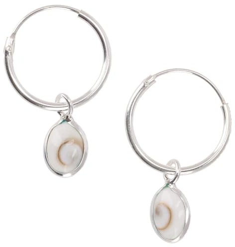 Handgefertigte Silbercreolen mit ovaler Shivamuschel, Unisex, 1,2 mm