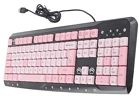 ZAICOLER Cool Quiet Wired Computer Keyboard, Pink Wired USB Keyboard with Silicone Pad, Ergonomic Computer for PC Laptop Desktop, Ideal for Home Gaming & Working (Black Pink)