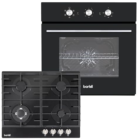Baridi Kitchen Appliance Bundle 60cm, Integrated Fan-Assisted Oven with Timer & Black Glass Gas Hob – DH448