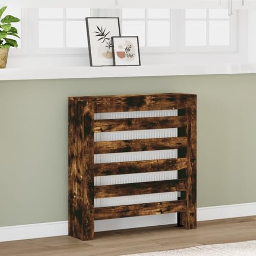 sephironlbb Revestimiento para radiadores de madera de roble ahumado, 78 x 20 x 82 cm, con estante, soporte de pared, diseño moderno de lamas, práctica cubierta para radiador para salón y baño