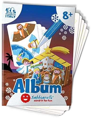 Sabbiarelli – Album 3D-Weihnachtskrippe | Klebebögen für Sand Art | Enthält 5 Karton-Klebebögen A5 zum Basteln von 1 Krippe 3D | 100% Made in Italy | 8-12 Jahre | FARBSAND NICHT ENTHALTEN