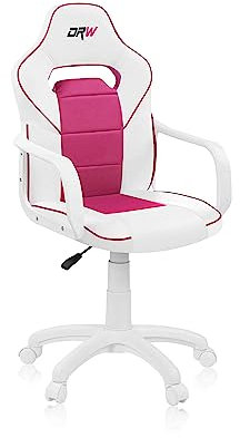 duehome | DRW, Silla Gamer, Silla de Oficina Gaming Estudio o Escritorio, Acabado en Símil Piel Blanco y Rosa, Medidas: 46,5 cm (Ancho) x 46 cm (Largo) x 98-109,5 cm (Alto)