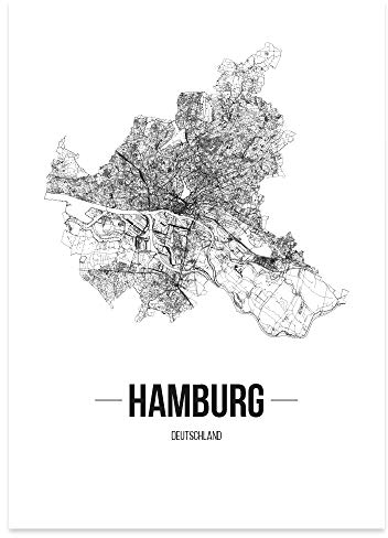 JUNIWORDS Stadtposter - Wähle Deine Stadt - Hamburg - 21 x 30 cm Poster - Schrift B - Weiß