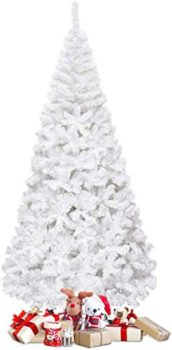 COSTWAY 210 cm Árbol de Navidad Artificial, Arbol de Navidad Blanco con Base Metálica, Árbol Artificial de PVC con 950 Ramas, Decoración Navideña para Interiores Fácil de Montar