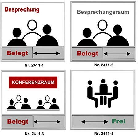 Nr. 2411-Frei-Besetzt-Belegt-Wechsel-Schild-Aluminium-150 x 150 mm-mit Schieber + Vorlagen-Türschild-Hinweisschild-Büroschild (2411-2 -15 x 15 cm)