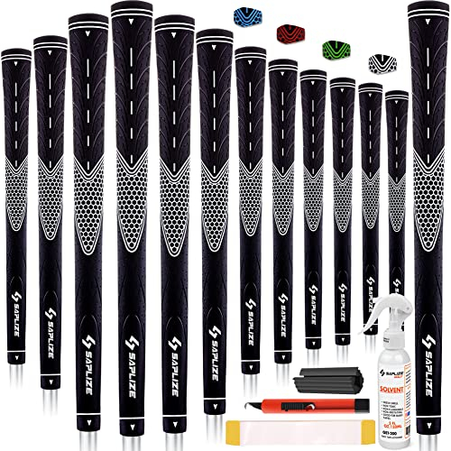 SAPLIZE Golf Grips Set of 13 with Complete Regripping Kit, Midsize,White, Rubber Golf Club Grips