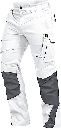 Leibwächter Flex-line Arbeitshose Herren – weiß/grau – Gr. 25 – Bequeme Workwear mit Elastan (Spandex) – 60°C waschbar & trocknergeeignet – erhöhte Reißfestigkeit – für verschiedenste Berufe