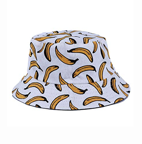 KGM Accessories Cooler Andy Warhol Style Bananas Print Bucket Style Sonnenhut - Festival Urlaub Hüte, weiß, One Size medium 58 cm