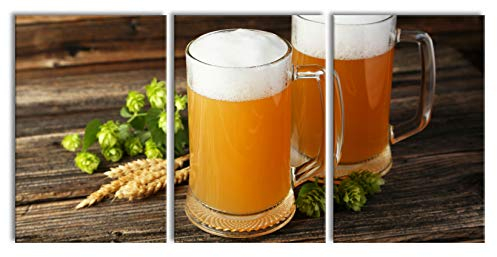 Pixxprint Köstliches Bier mit Hopfenblüten als XXL Leinwandbild in Übergröße 240x120cm Gesamtmaß 3 teilig/Wandbild/Kunstdruck
