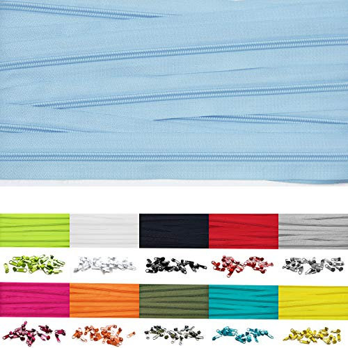 10m Endlosreißverschluss 5mm mit 20 zipper reißverschluss endlos Hellblau