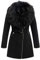 Geschallino Lange Jacke aus Wildlederimitat für Damen, Moto Biker Parka Mantel mit abnehmbarem Pelzkragen FF206 Schwarz L