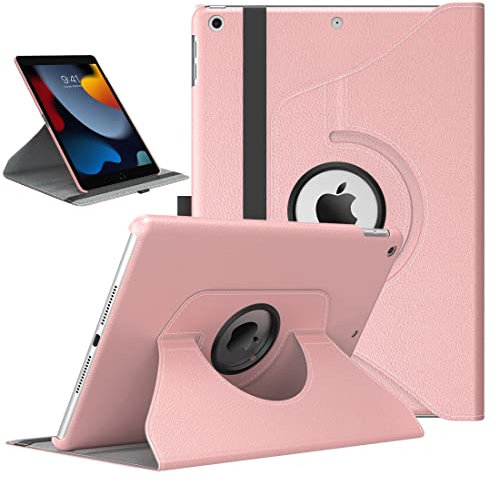 TiMOVO Hülle für Neu iPad 9. Gen 2021 / iPad 8. Gen 2020/7. Gen 2020 10,2 Zoll, 360 Grad Drehung Schutzhülle Drehbar Ständer Magnetisch Befestigung Ladung Auto Schlaf/Wach - Rose Gold
