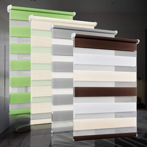 bobodeco Doppelrollo klemmfix ohne Bohren Duo Rollos für Fenster mit Klemmträger, Weiß Creme Braun B70 x H130cm (Stoffbreite 70cm), Fensterrollo lichtdurchlässig & verdunkelnd Wandmontage Sichtschutz