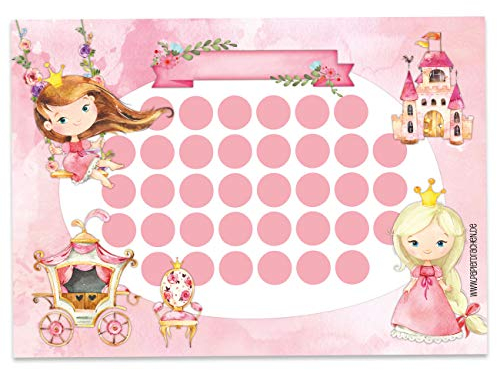 Papierdrachen Juego de Tablero de recompensas para niños en Forma de Bloc de 10 Hojas - Concepto motivador - con Grandes Pegatinas para niños y niñas - Motivo Princesa blanko Set 18