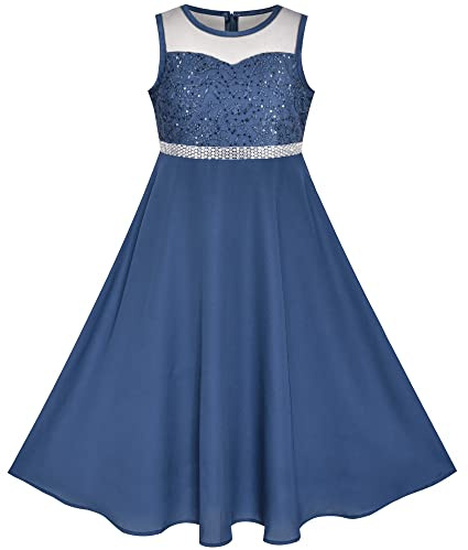 Sunny Fashion Robe Fille Rhinestone Mousseline de Soie Demoiselle d'honneur Bal de Danse Maxi Robe 6-14 Ans