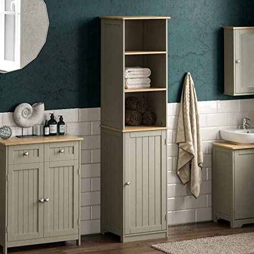 Bath Vida Priano Bathroom Cabinet Storage Cupboard Floor Standing Tallboy Unit, Grey & Oak