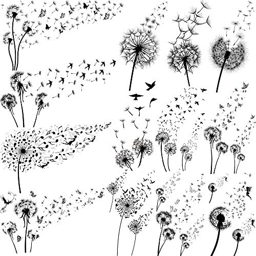 EGMBGM 13 Blätter Schöne Löwenzahn Temporäre Tattoos Frauen Damen Hals Realistisch Fliegende Vögel Fee Klein Schmetterling Fake Tattoos Blumen Mädchen Kinder Aufkleber Party Zubehör Haut