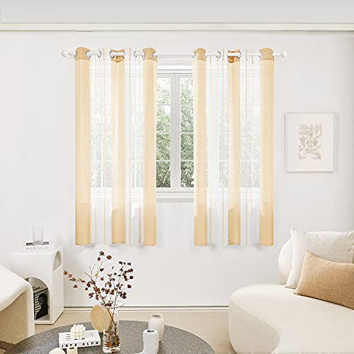 Deconovo Transparente Vorhänge mit Ösen, Stores Gardinen für Wohnzimmer, Voile Gardinen in Leinenoptik Nadelstreifen, 183x140 cm(HöhexBreite), Creme, 2er Set