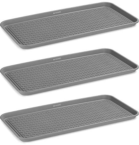 Navaris 3X Bandeja para Zapatos - Set de bandejas de Goteo para secar y almacenar Calzado - Bases con Borde Elevado para escurrir Botas Bambas - Gris