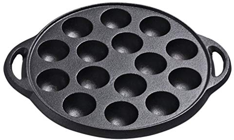 Yardwe 1PC Cast Iron Stuffed Pancake Pan Aebleskiver Pan for Danish Stuffed Pancake Balls (15 Holes Black)