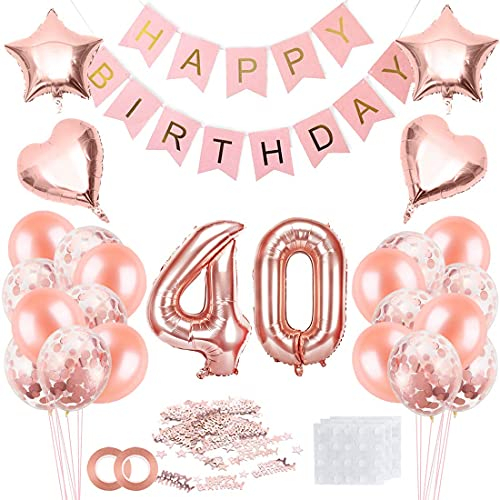 40 Jahre Geburtstag Frau, 40 Geburtstag Frauen Rosegold, Luftballon 40 Geburtstag Frau, Geburtstagsdeko 40 Happy Birthday Banner, Konfetti 40. Geburtstag, Geburtstagsdeko Rosegold