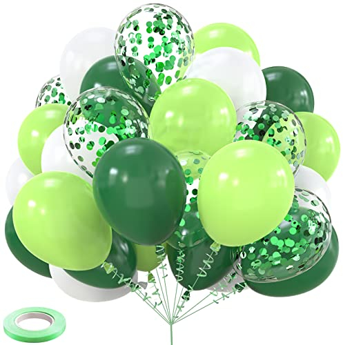 Grüne und weiße Ballons Set - 60 Stück Party Ballons - Grüne Konfetti für Kindergeburtstag Party - Starke Latex-Ballon-Pack für Baby-Dusche, Dschungel-Party Dekoration 12 Zoll Ballons