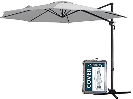 Jarder Milan Parasol - 3m Cantilever Aluminium Garden Hanging Umbrella with Cover | 360° Rotation (Grey)