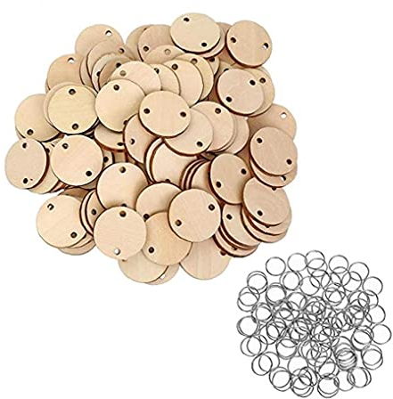 TOSSPER Calendrier De 100 Pcs Calendrier Rappel Tags Ronds Disques en Bois avec des Trous Enregistrement De Panneau De Puce De Bois avec Anneaux De Fer pour Anniversaire Anniversaire