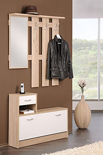 Dmora Mobile da Ingresso Sargassi, Entratina Appendiabiti, Composizione per atrio, Consolle portaoggetti Multifunzione, 100x26h190 cm, Bianco e Rovere