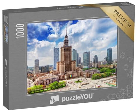 puzzleYOU: Puzzle 1000 Teile „Luftaufnahme: Palast der Kultur und Wissenschaft mit Wolkenkratzern, Warschau“ – aus der Puzzle-Kollektion Polen, Warschau