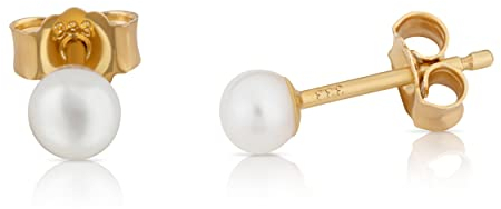 NKlaus Paar 3mm echte Süßwasserperle Ohrstecker 333 Gelb Gold 8 Karat Bouton Perlen Ohrringe 13143
