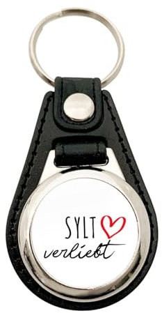 Huuraa Anhänger Sylt verliebt Geschenk Metall mit Kunstleder Einkaufswagenlöser Sylt Präsent