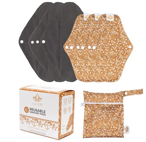 Serviettes hygiéniques réutilisables en bambou pour post-partum, charbon de bambou menstruel et incontinence, idéales pour les flux moyens à lourds, la grossesse et les soins menstruels, respectueux