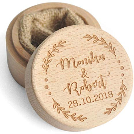 weiyou Benutzerdefinierte Ring Bearer Box, Personalisierte Hochzeit Ring Box, Holz Ring Halter Box, Rustikale Hochzeit Nach Initialen & Datum (D)