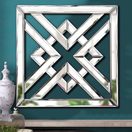 QMDECOR Silberne verspiegelte Wanddekoration, 40,6 x 40,6 cm, dekorativer Spiegel, modern, modisch, DIY-Wandspiegel, X-Design, wunderschöner glamouröser Akzent, Dekorspiegel, Vintage-Dekor, schicker