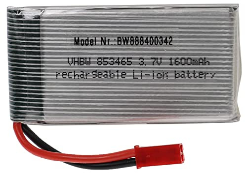 vhbw Akku kompatibel mit BEC Stecker für Modellbau z.B. Racing Car, Helikopter, Flugzeug (1600mAh, 3,7V, Li-Polymer, 68 x 34 x 9 mm)