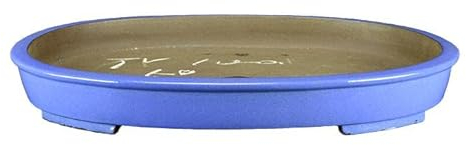 Ovale Bonsaischale aus blau glasiertem Steinzeug 46,5 x 34,5 x 4,5 cm - TY100d