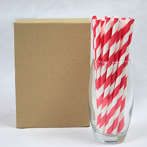 Bright Red & White Striped Paper Straws (8mm x 200mm) - Pack Size 250 - FSC Certified/Food Safe/PFAS Free/Biodegradable/Eco-Friendly/Durable/Ideal for Milkshakes & Smoothies