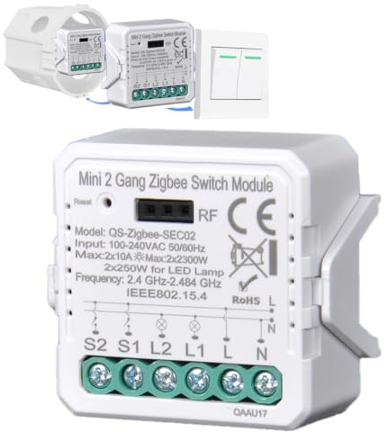zigbee switch 2 gang mini modulo relè wireless rf 433 mhz tuya/smart life APP Controllo Interruttore Della Luce Intelligente Compatibile con Alexa e Google Home,È richiesto un gateway zigbee