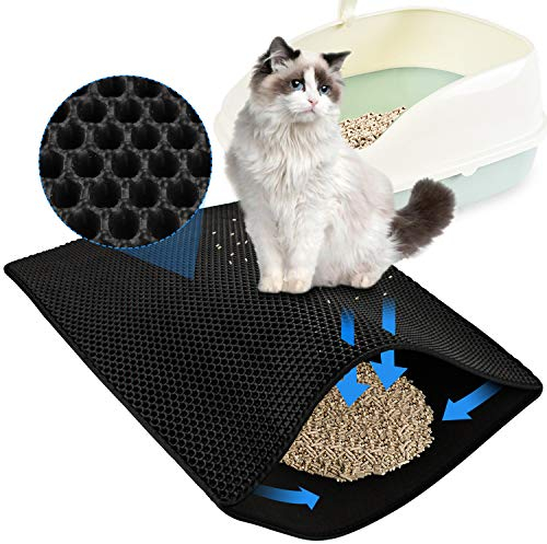 Gimisgu Katzenklo Matte, 78 x 60 cm Katzenstreu Matte Waben Design Doppelte Schichte Entwurf Bienenwabe Faltbar Wasserdichte Leicht zu Reinigende Schwarz