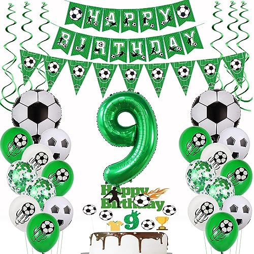 9 Jahr Fußball Geburtstag Deko,Fußball 9 Geburtstag Deko,Fussball Luftballon ,9 Ballon Grün, 9. Fußball Tortendeko,9.Geburtstagsdeko Fußball Torten Topper