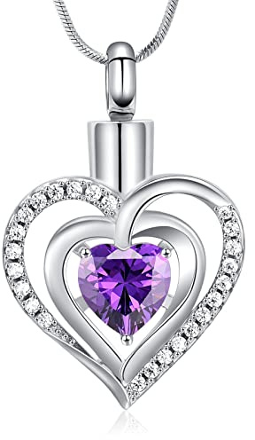 Minicremation Herz Halsketten Einäscherung Urne Halskette Asche Liebe Herz Birthstone Halskette Schmuck Geschenke Andenken Anhänger Memorial Locket Asche für Frauen Mädchen