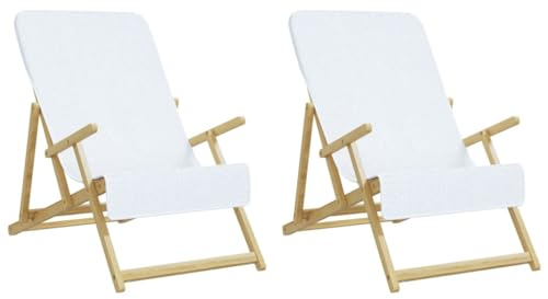 vidaXL Strandtücher 2 STK., Frottee Schonbezug für Strandstuhl, Strandliegenauflage mit Kapuzenüberschlag, Handtuch Badetuch, Weiß 60x135cm Stoff 400 GSM