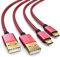 PAXO 2x 4m Cable de carga para PS4 Controller, Micro USB Cable de carga, Cable Micro USB, Nylon, Micro USB, Cubierta de tela, Enchufe de aluminio, Rojo-Negro