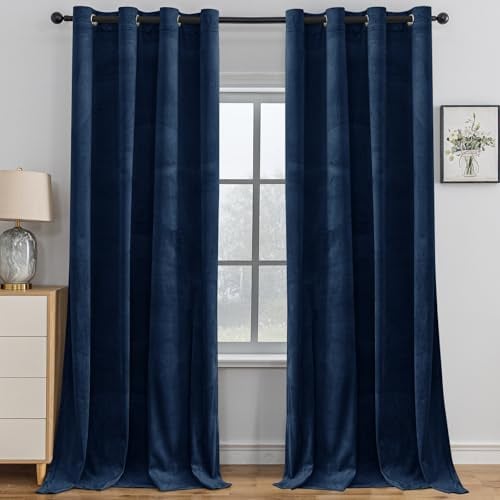 YSTELLAA Gardinen Samt 2er Set, 140×175 cm, Verdunklungsvorhänge Mit Ösen, Vorhang Blickdicht Wohnzimmer Modern, Thermovorhang Schlafzimmer, Schallschutz Vorhang, Blackout Curtain, Blau