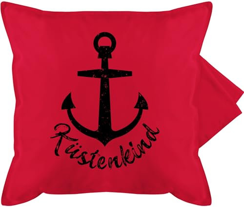 Shirtracer Kissenbezug - Statement - Küstenkind mit Anker - schwarz - 50 x 50 cm - Rot - sofakissen maritim Statements Maritime Pillow Kissen nordsee sprüche nautisch kissenhüllen maritimer maritimes