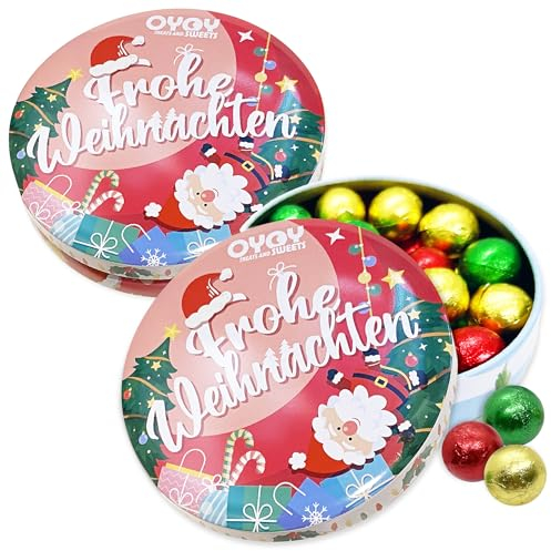2er Set OYOY Geschenkbox Weihnachten gefüllt mit Weihnachtsschokolade I Süßigkeiten Box mit je 200g Schokokugeln Weihnachten I Ideal für Nikolaus Geschenke als Schokolade Geschenk