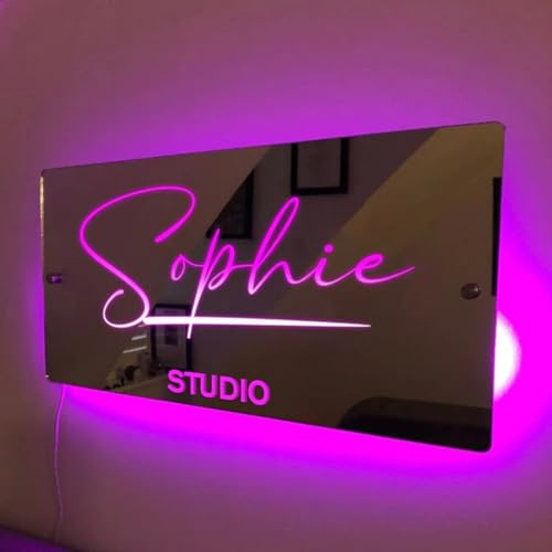 ZXH Personalised Name Mirror Led Light,Light Up Mirror Night Light with Remote,Wall Decoration,Bedroom Decoration Custom Name Neon Sign,Valentine's Day Christmas Birthday Custom Gift (50x25cm)