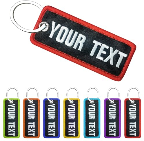 misscase Personalisierter Schlüsselanhänger, Bestickte schluesselanhaenger personalisiert, benutzerdefinierte bestickte Text Nummer Name Schlüsselanhänger Zubehör (Black)